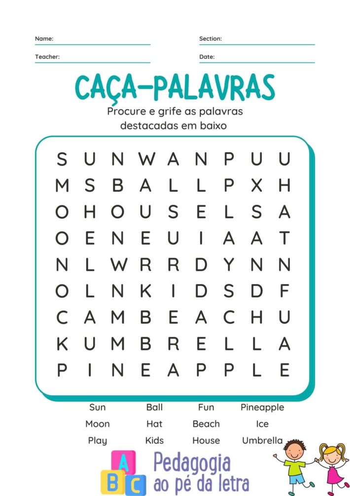 Atividade "caça palavras" em inglês - 4